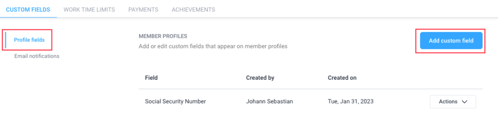 Profile field
