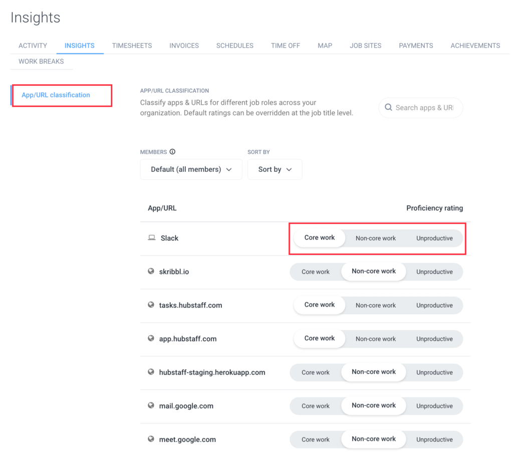app url classification insights settings