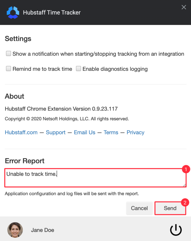 chrome report error send