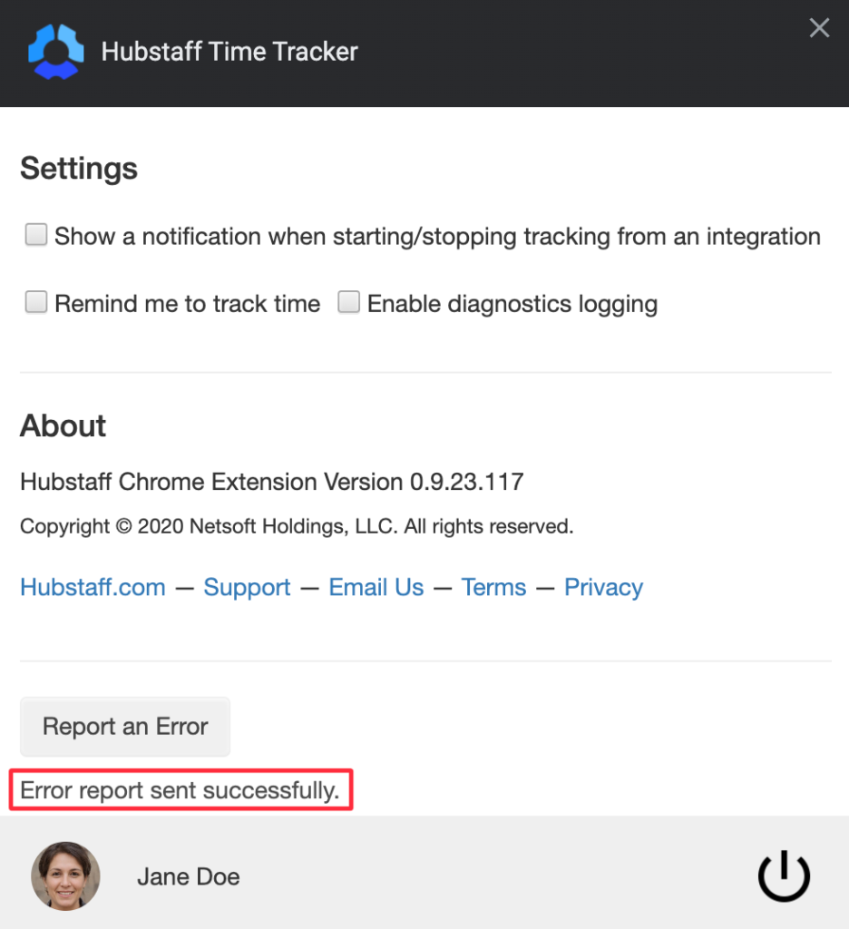 chrome report error sent successfully