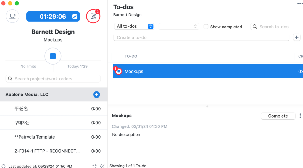 desktop timer add note button