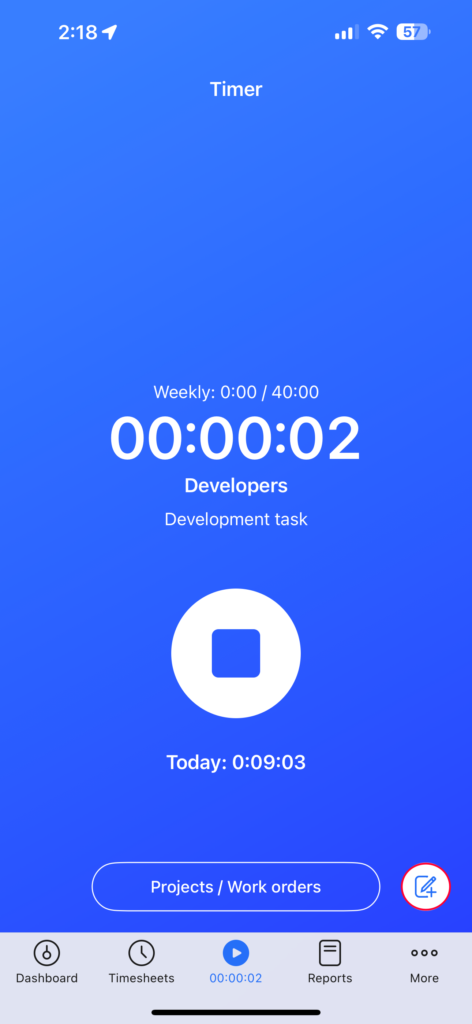 mobile app add note button