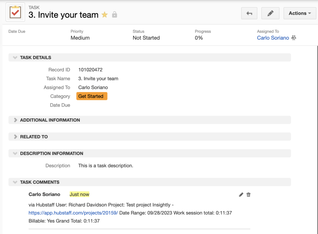 insightly task writeback sample
