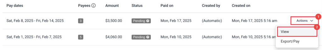 payment actions view