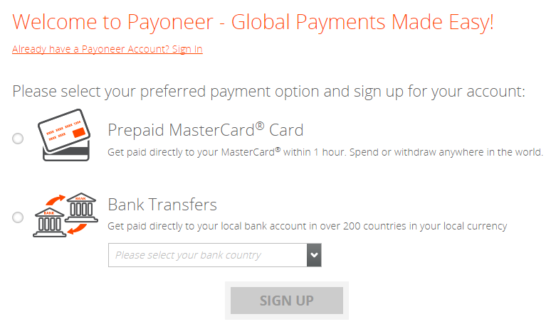 payoneer create or login