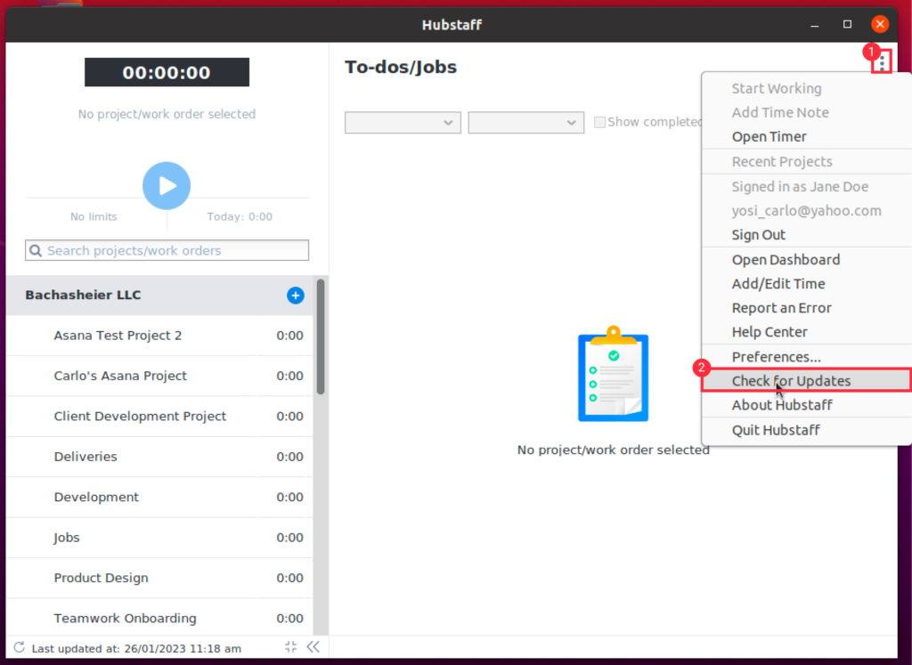 linux menu check for updates