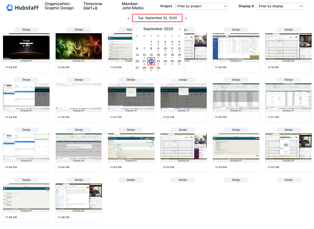 Hubstaff ScreenshotViewer - Select the date to view