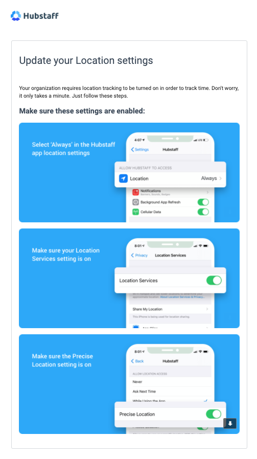 location settings notifications email