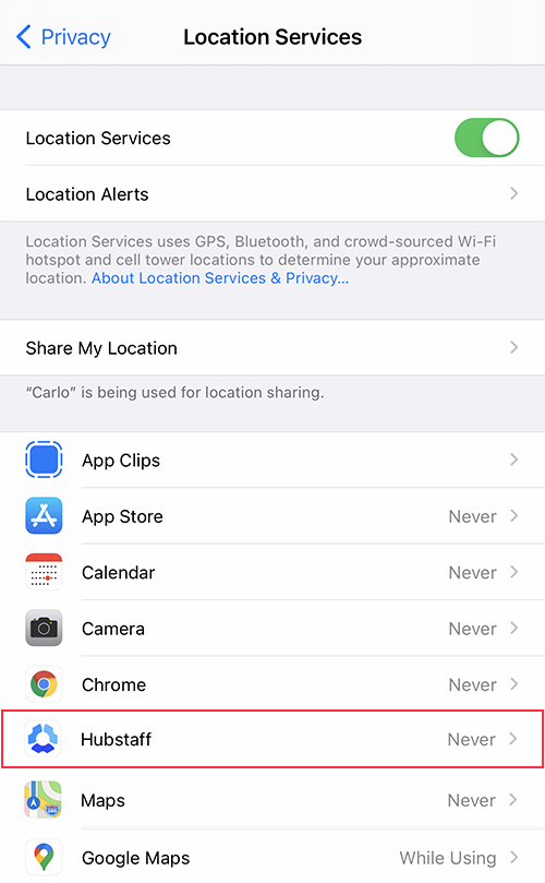 ios locations hubstaff