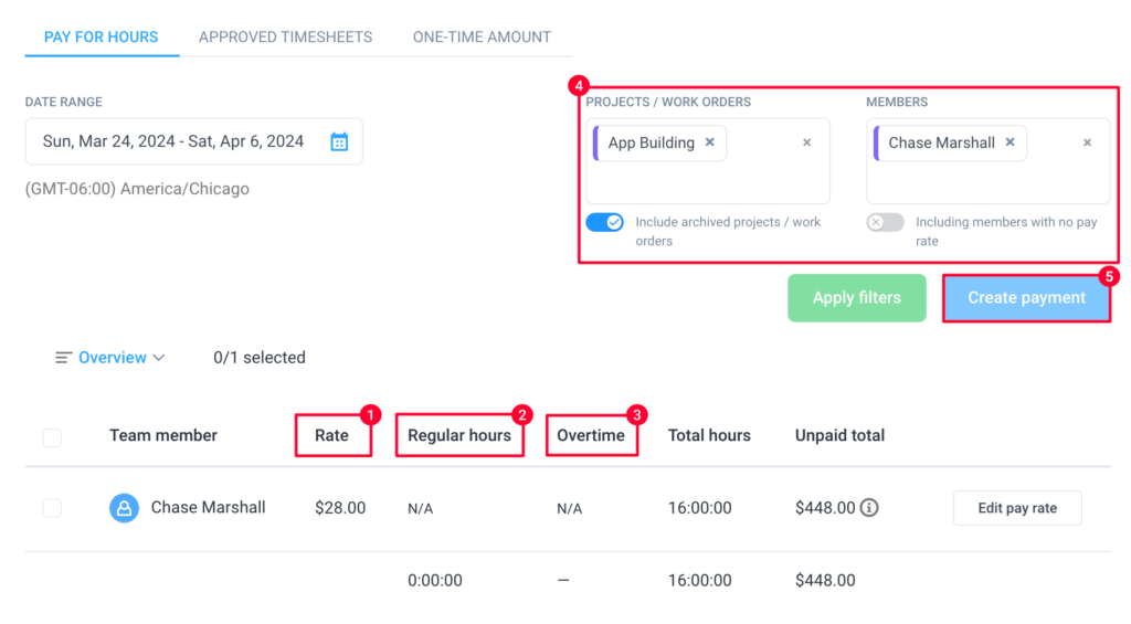 send payments pay for hours