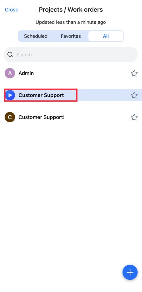 Project from list mobileapp