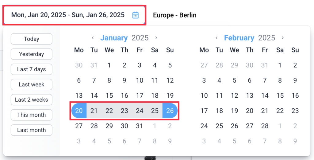 report calendar select