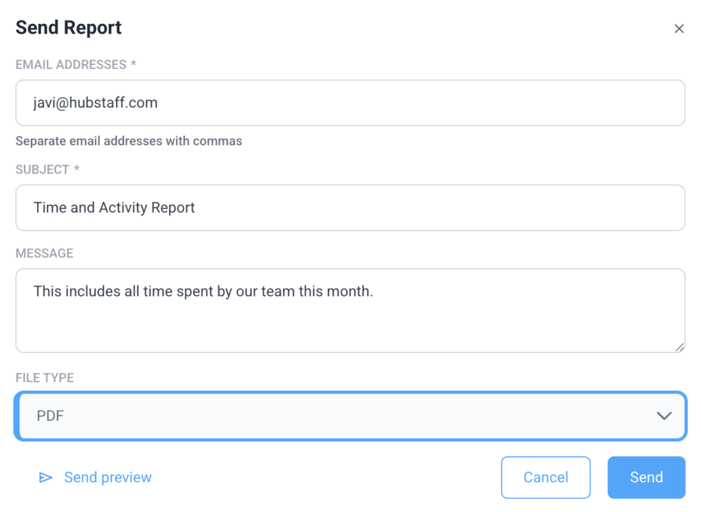 send report dialog