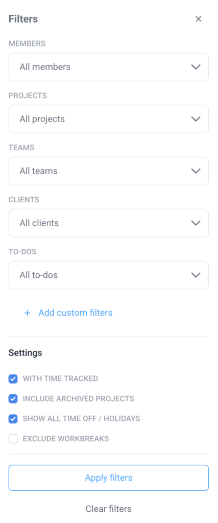 time and activity report filters 1