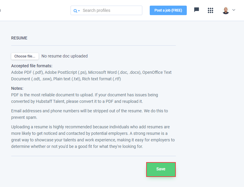 Edit freelancer profile Save
