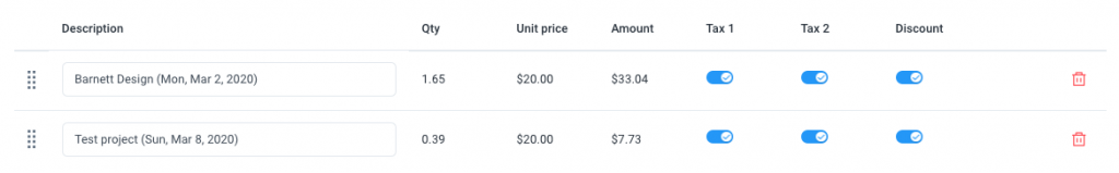 invoice line items