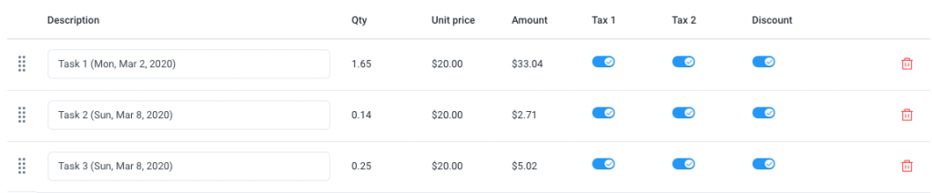 invoice line items