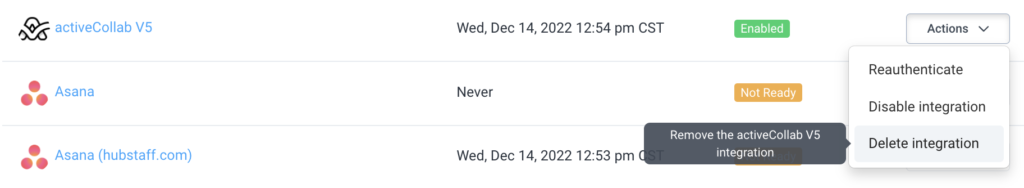 delete activecollab integration