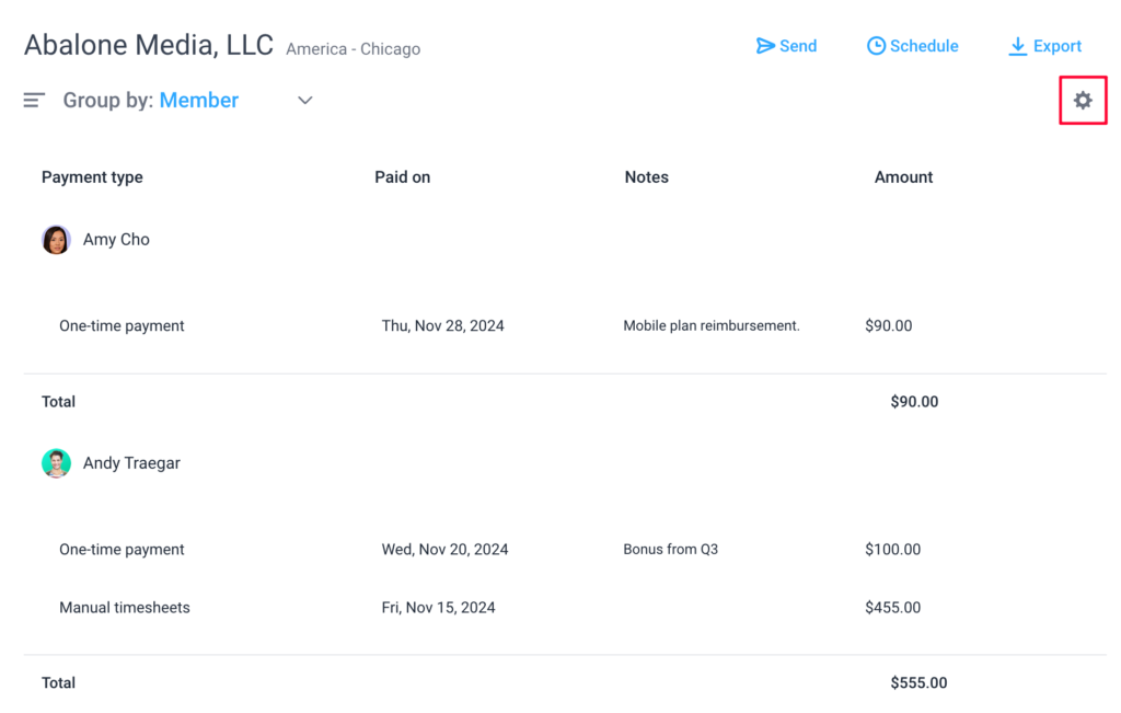 payment report sample
