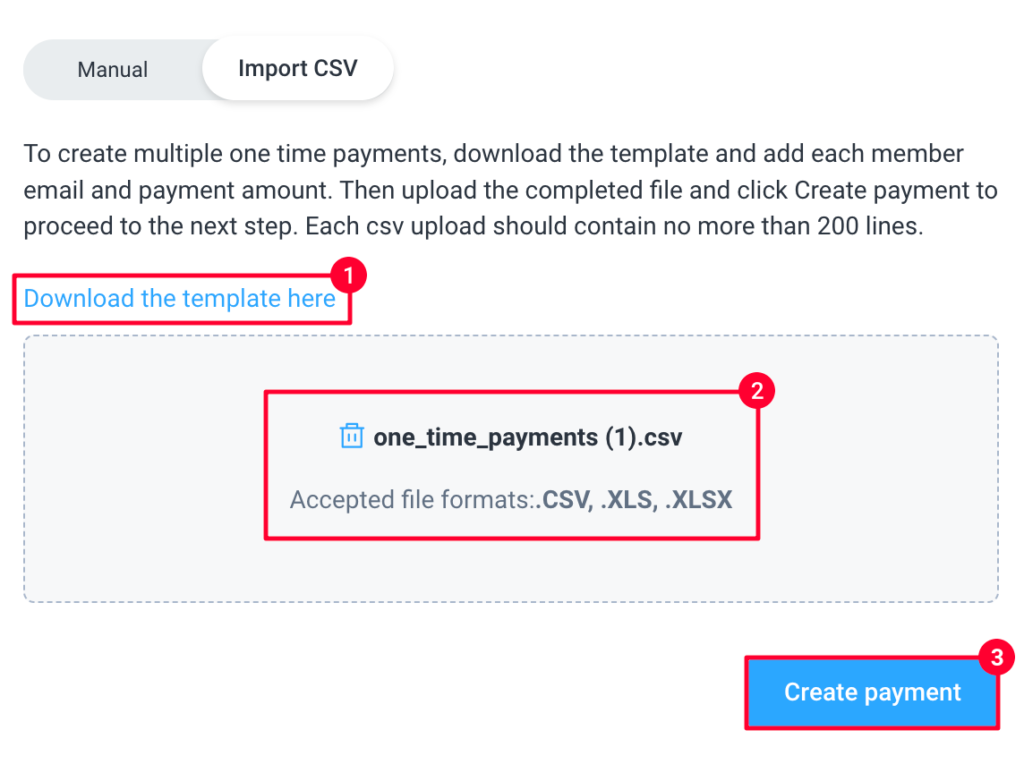 import CSV one time payment