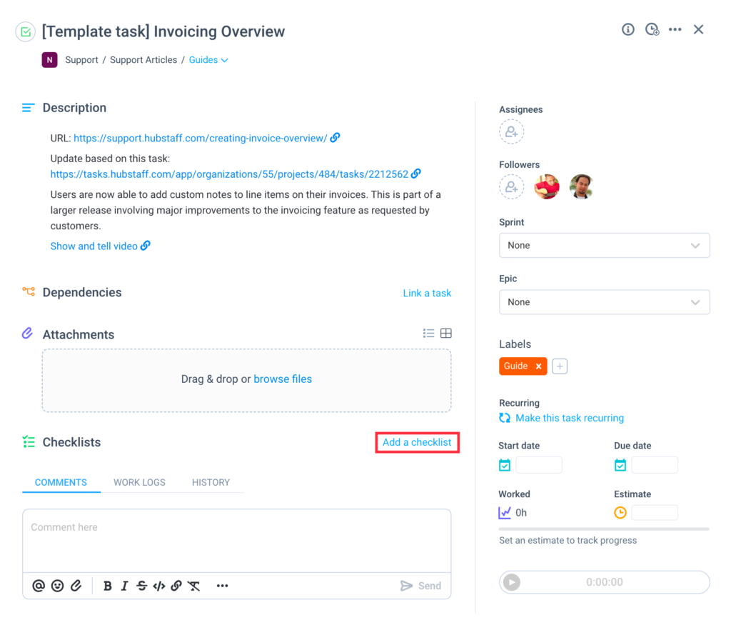 tasks add checklists