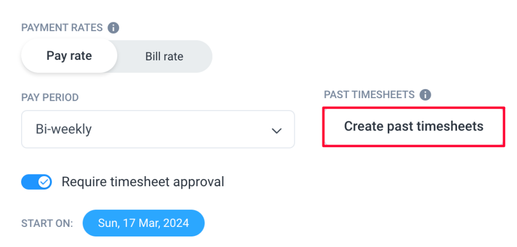 create past timesheets button