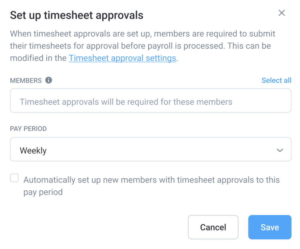 org timesheet approval default setting