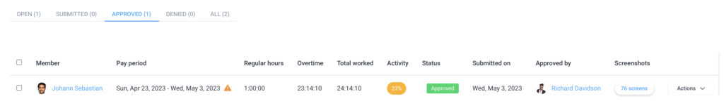 timesheet approved by