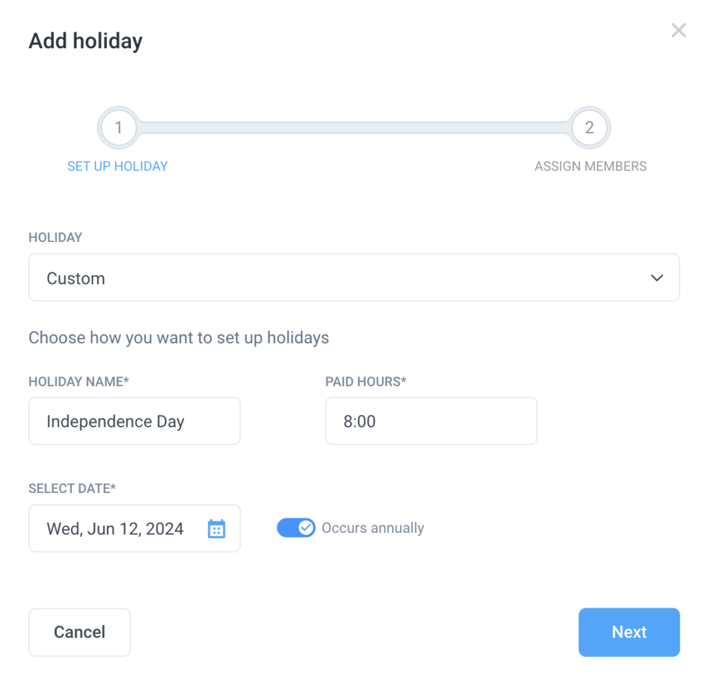 add holiday custom