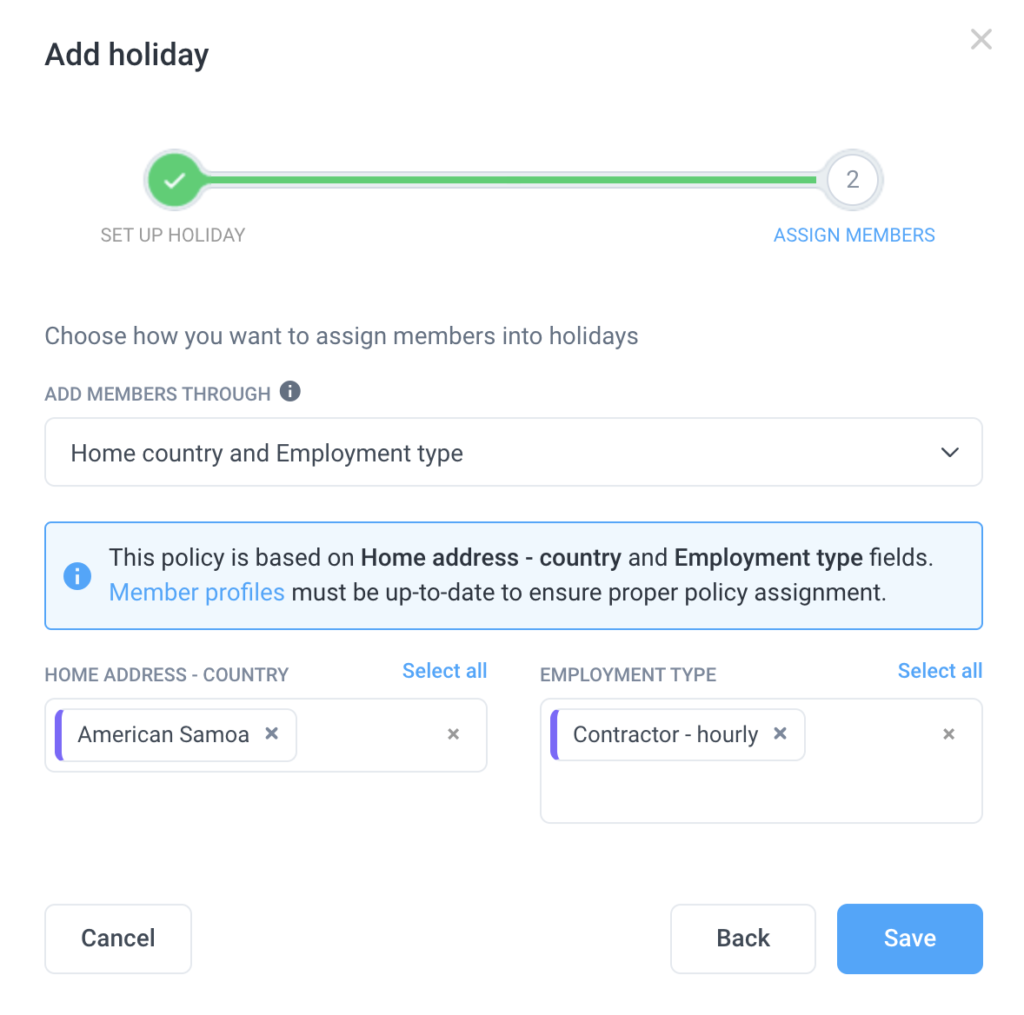 add holiday home country employment type