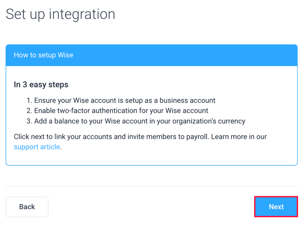 set up wise integration