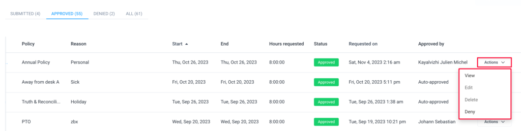 time off approved tab