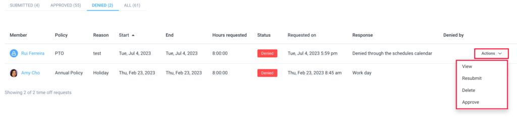 time off denied tab