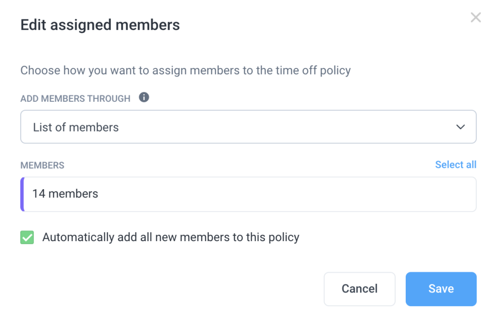time off edit members dialog
