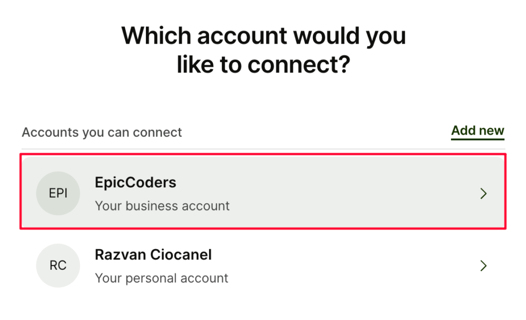 wise account selection page