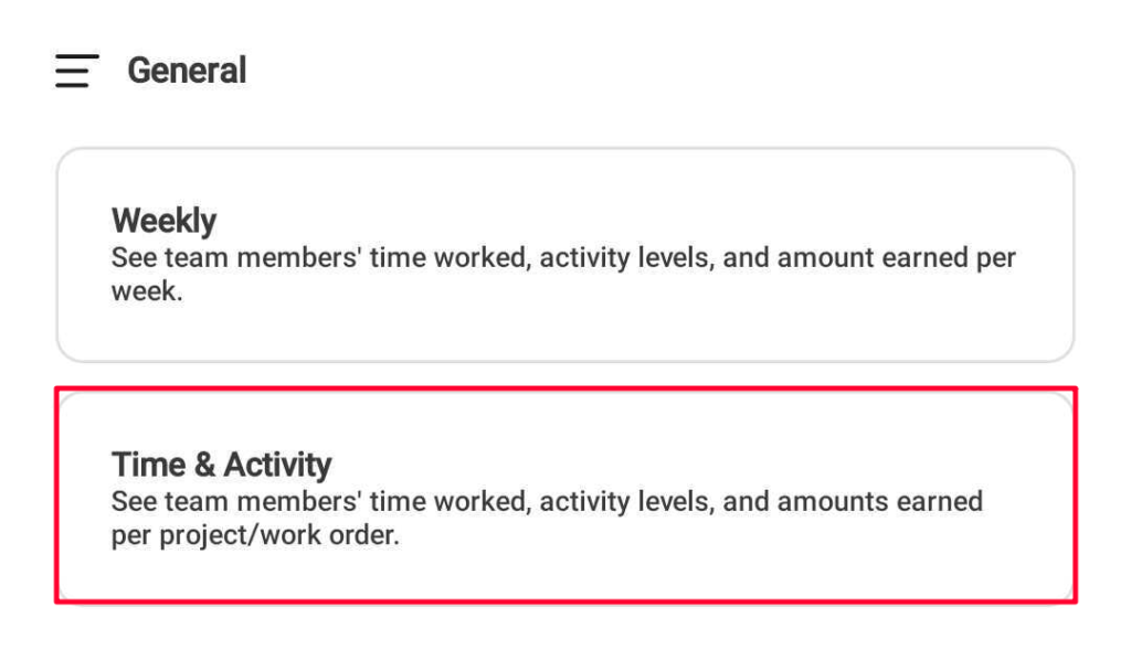 mobile app reports time and activity