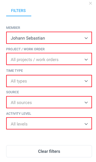 activity screenshots filters