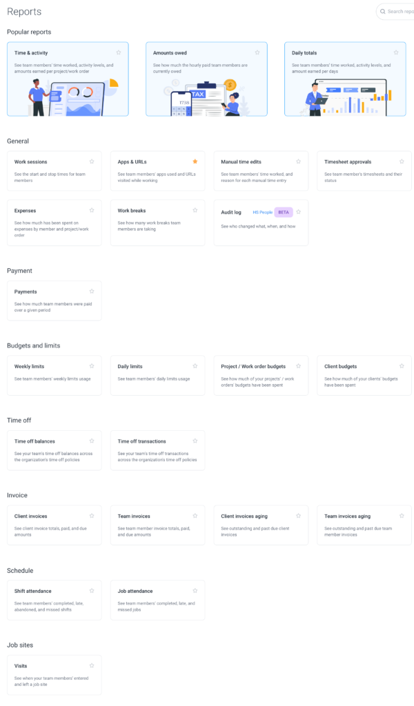 reports list