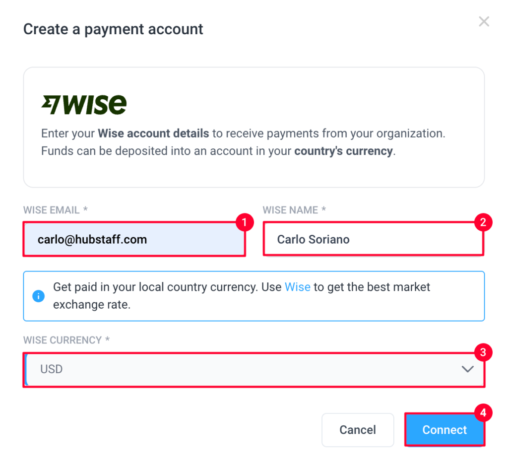 create a payment account dialog