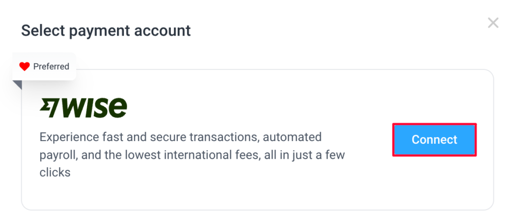 wise connect user payment account