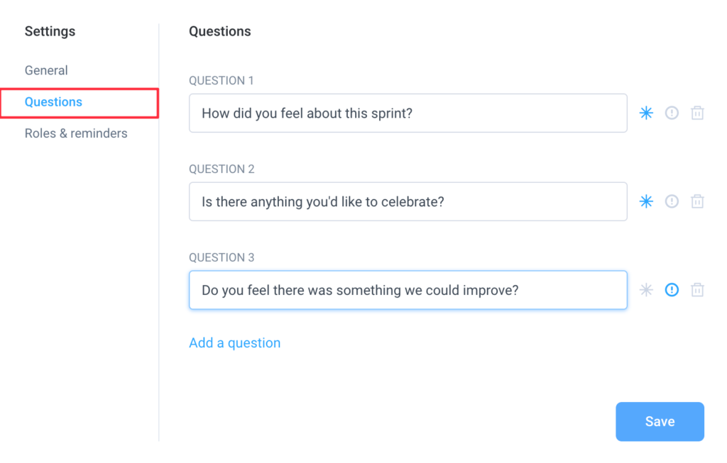 stand ups settings questions