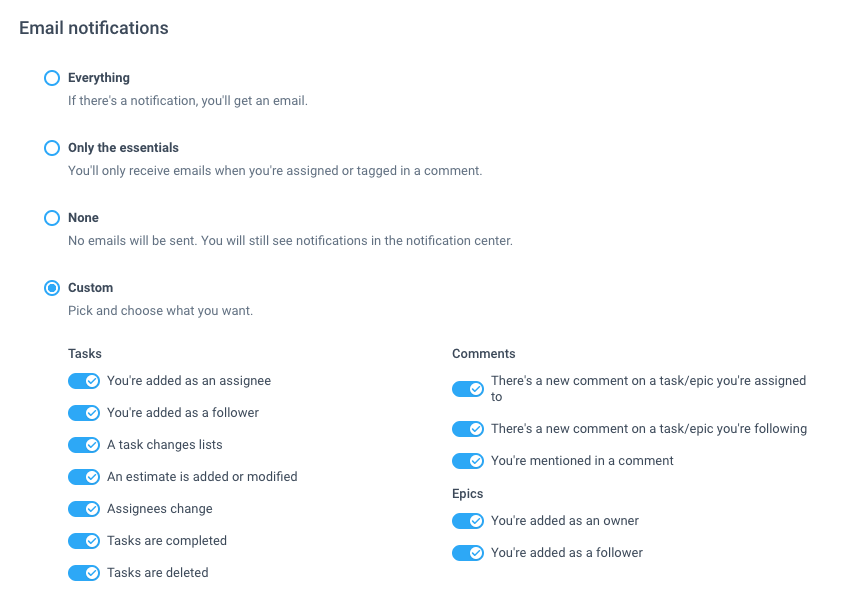 tasks email notifications