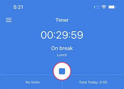 mobile app stop button from break