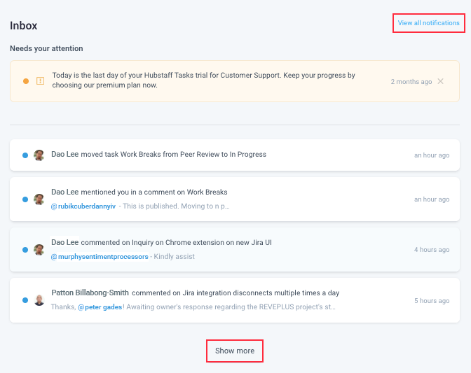 tasks homepage inbox