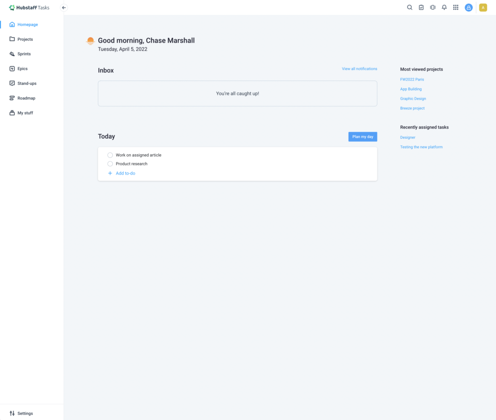 tasks homepage sample