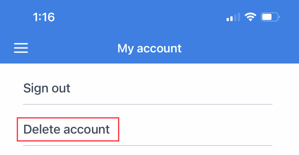 ios delete account button