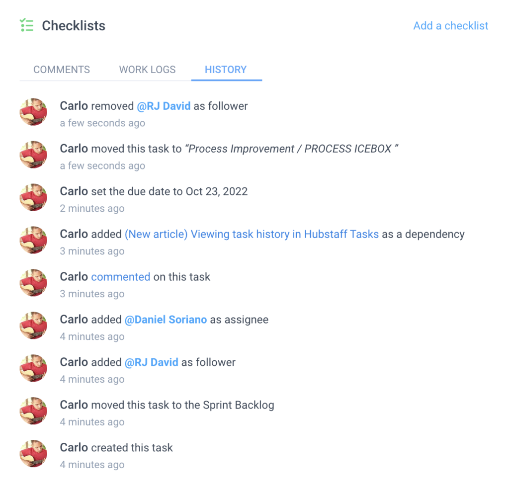 task history