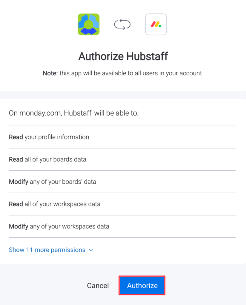 monday authorize hubstaff