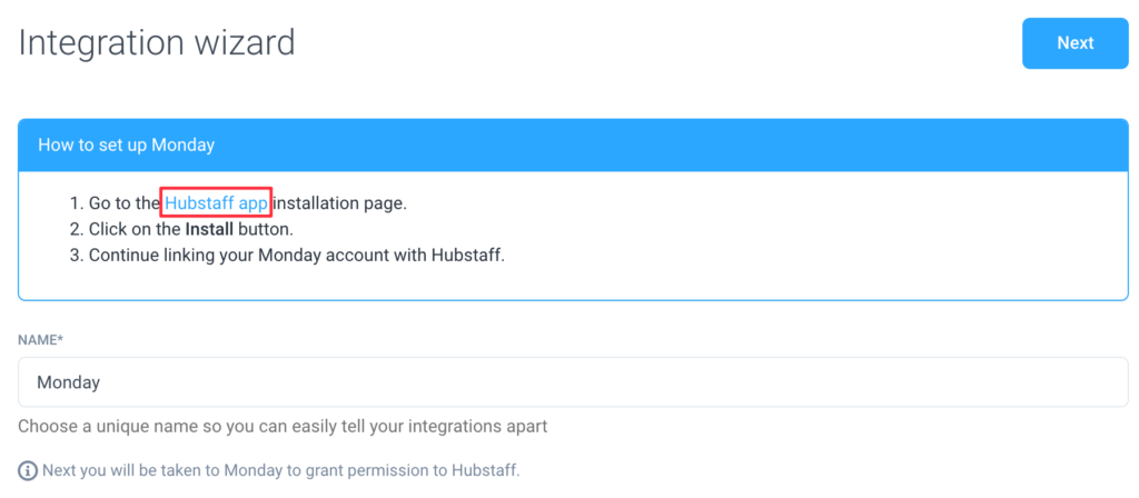 monday integration setup install hubstaff app