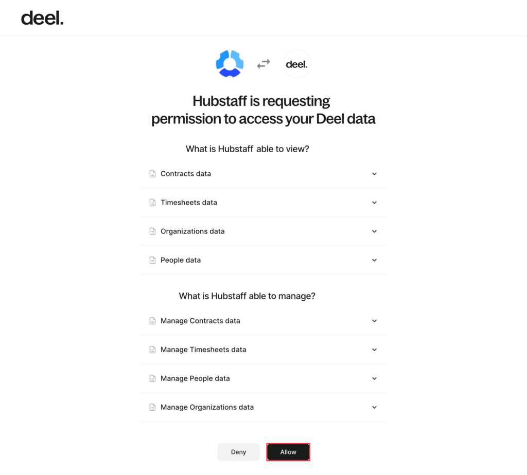 deel allow button